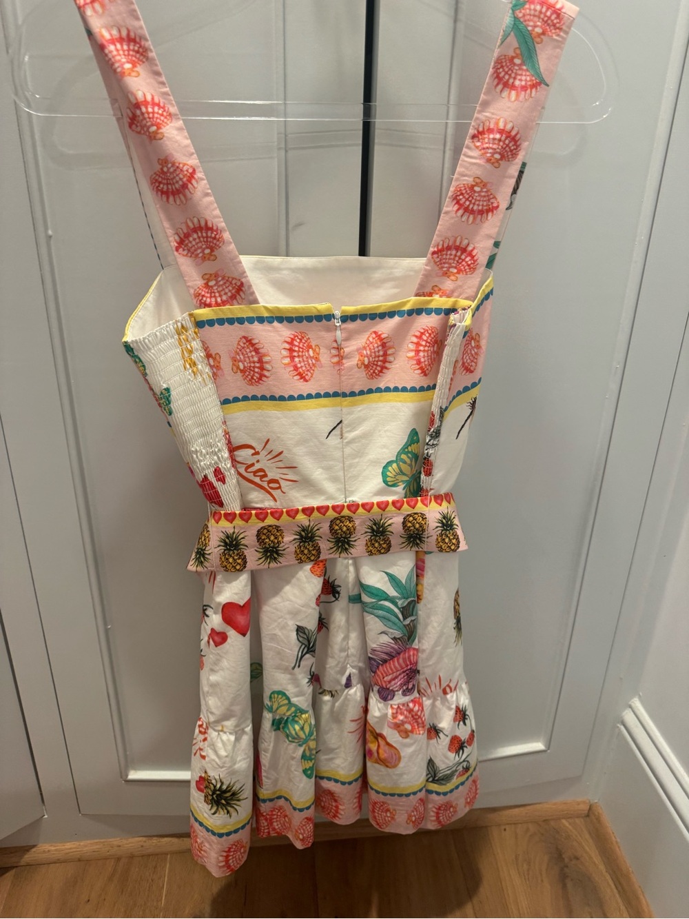 Amanda Uprichard White Dress with Multicolor Floral Trim - Picture 3 of 4